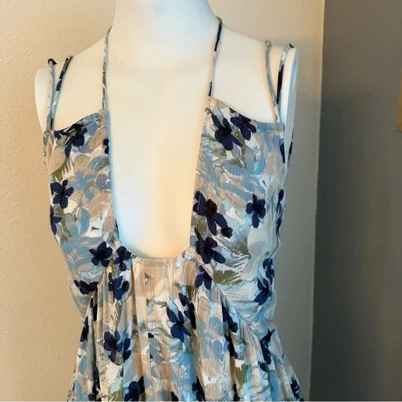 Free People Mulberry Floral Boho Blue Maxi Dress Size Small - Picture 5 of 12